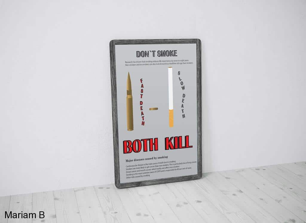 Web & Print Design Portfolio 10 Mariam Cheaitou Bazzi Web & Print Design Portfolio Anti-smoking awareness poster using visual comparison and educational messaging, shown in a Windsor, Ontario graphic design portfolio.