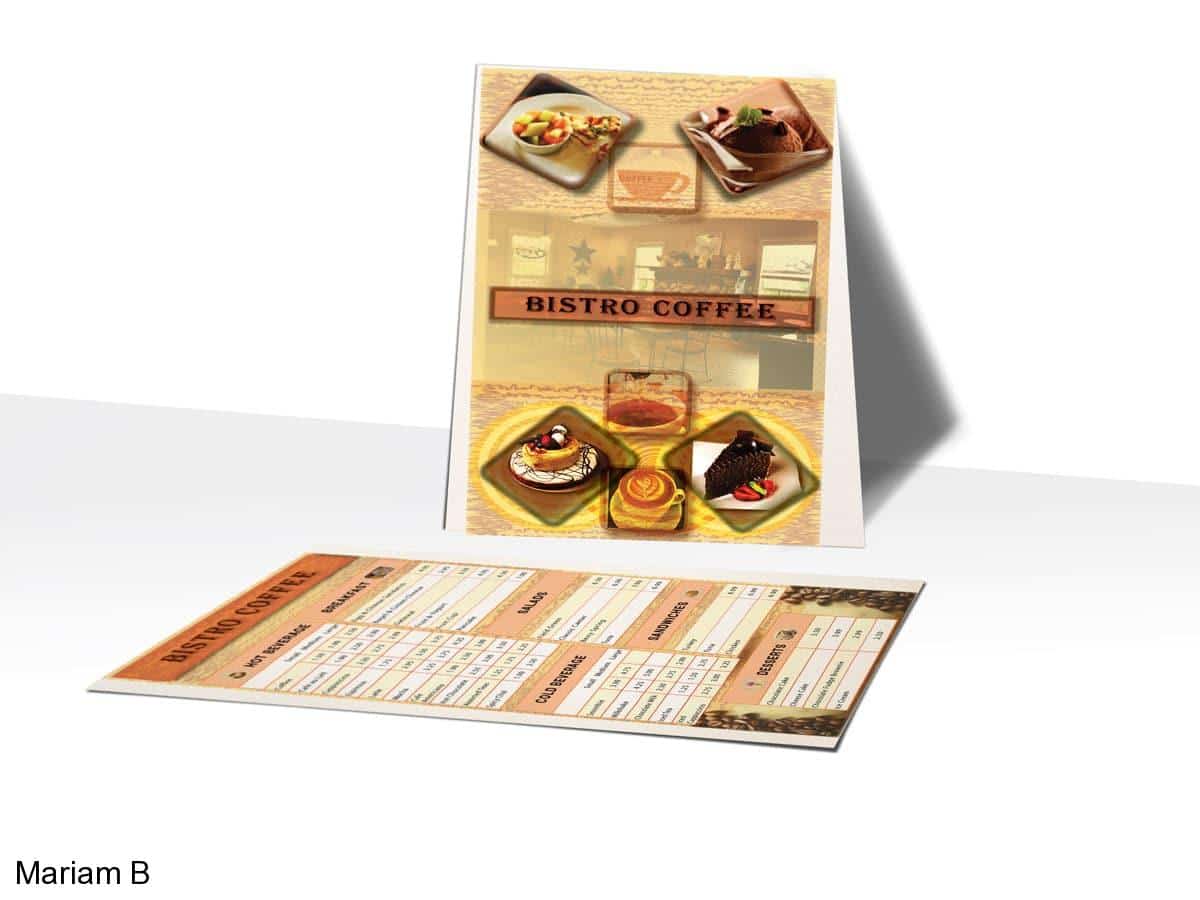 Web & Print Design Portfolio 26 Mariam Cheaitou Bazzi Web & Print Design Portfolio Bistro Coffee menu and promotional print design featuring coffee, desserts and food photography, created in Windsor, Ontario.