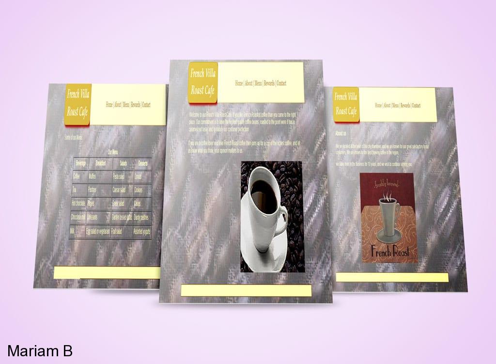 Web & Print Design Portfolio 5 Mariam Cheaitou Bazzi Web & Print Design Portfolio Cafe website design featuring menu, about and contact page layouts for a small business web design portfolio in Windsor, Ontario.