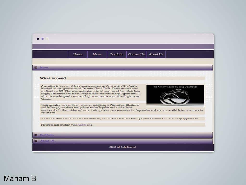 Web & Print Design Portfolio 7 Mariam Cheaitou Bazzi Web & Print Design Portfolio Creative technology website design featuring news, navigation and portfolio content by a Windsor, Ontario web designer.