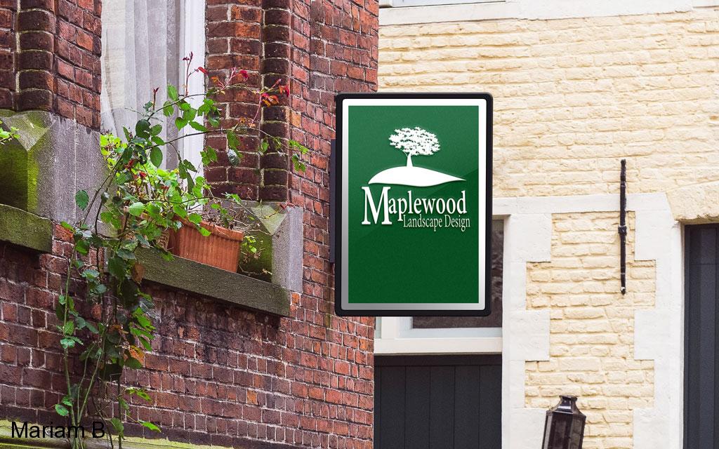 Branding Design Portfolio 9 Mariam Cheaitou Bazzi Branding Design Portfolio Maplewood Landscape Design logo displayed on an outdoor sign mockup, showcasing logo and brand identity design in Windsor, Ontario.