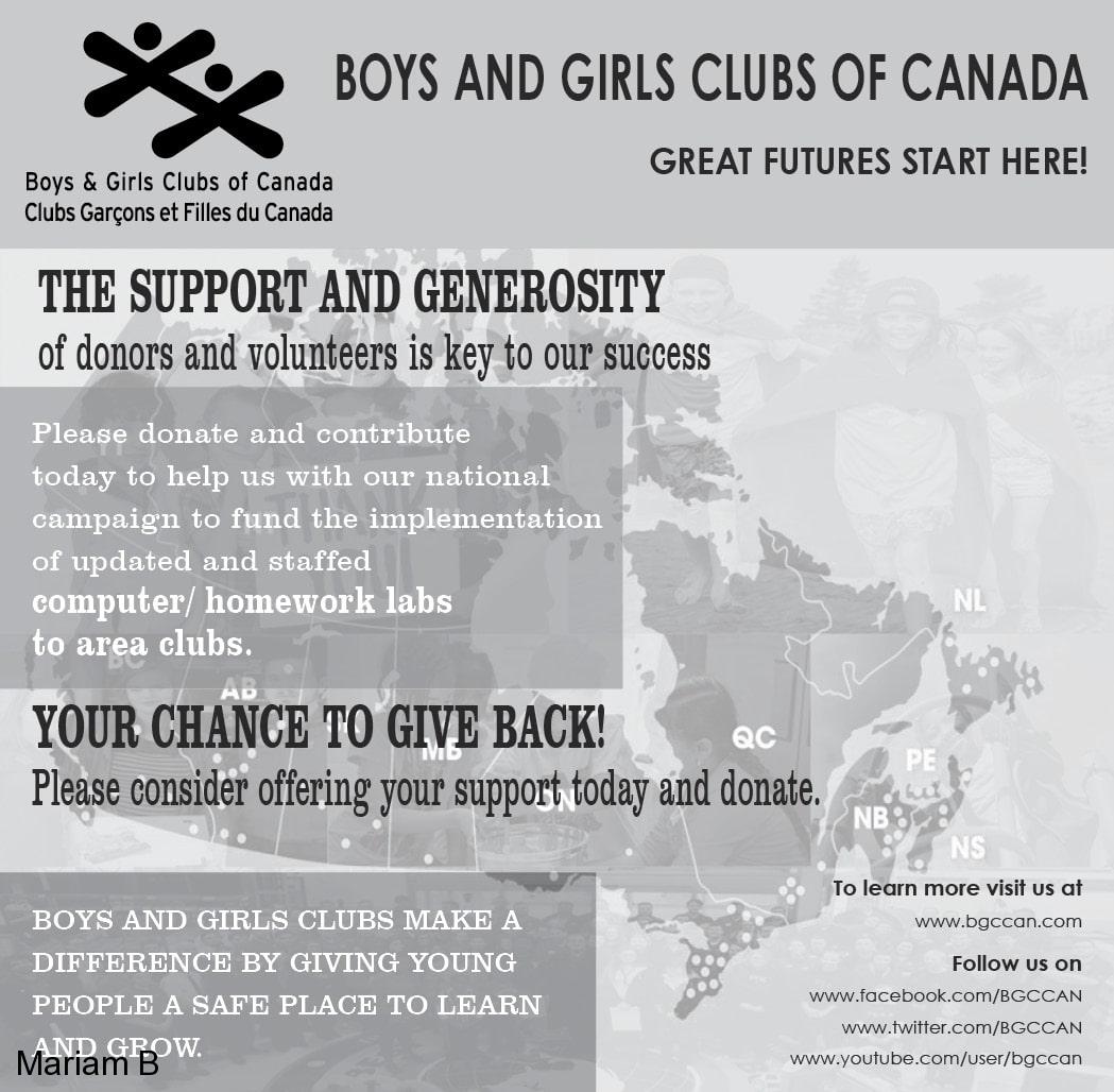 Web & Print Design Portfolio 24 Mariam Cheaitou Bazzi Web & Print Design Portfolio Boys and Girls Clubs of Canada donation campaign poster shown as a print design portfolio project by a Windsor, Ontario graphic designer.