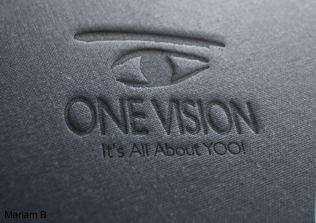 Branding Design Portfolio 8 Mariam Cheaitou Bazzi Branding Design Portfolio One Vision logo shown as an embossed fabric mockup, demonstrating professional logo application and brand identity design in Windsor, Ontario.