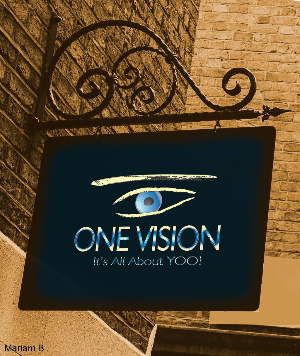 Branding Design Portfolio 7 Mariam Cheaitou Bazzi Branding Design Portfolio One Vision logo displayed on an outdoor business sign, demonstrating logo and signage design for a Windsor, Ontario graphic design portfolio.