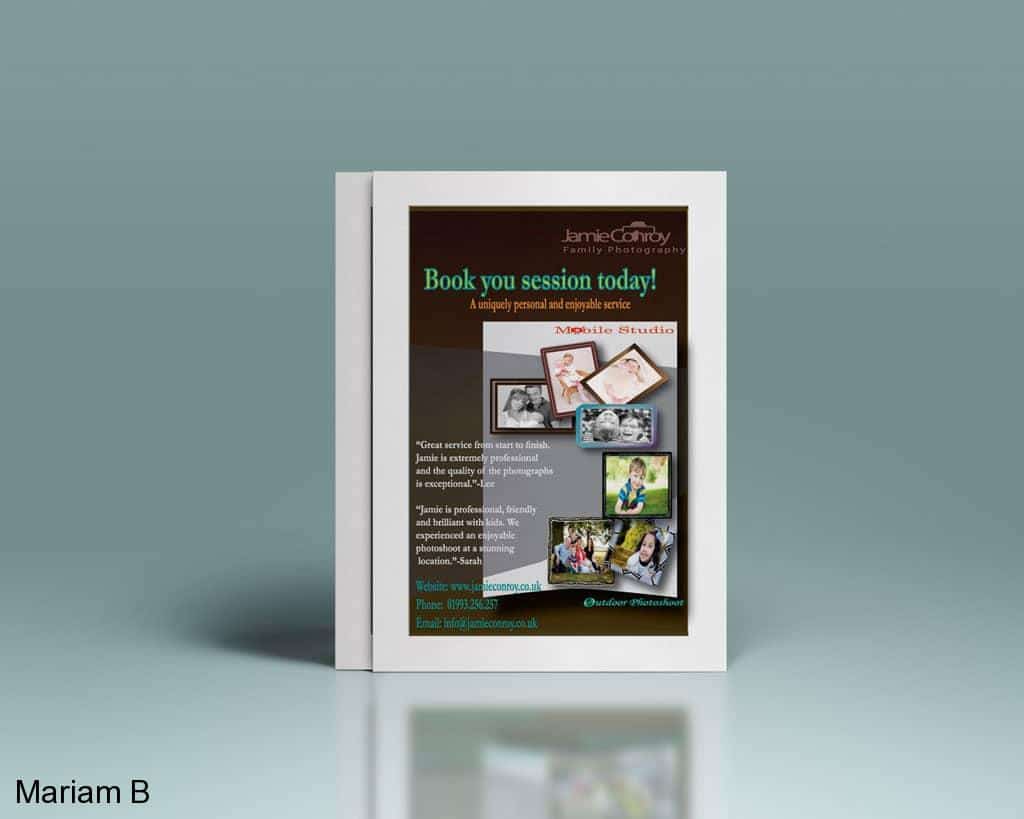 Web & Print Design Portfolio 22 Mariam Cheaitou Bazzi Web & Print Design Portfolio Photography studio promotional flyer featuring portrait images and booking information, shown in a Windsor, Ontario graphic design portfolio.
