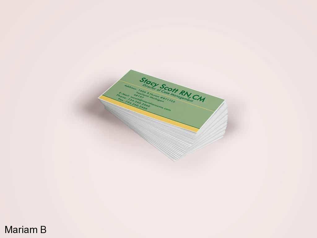 Branding Design Portfolio 15 Mariam Cheaitou Bazzi Branding Design Portfolio Green professional business card design mockup created for a case management professional, shown in the Windsor Ontario design portfolio.