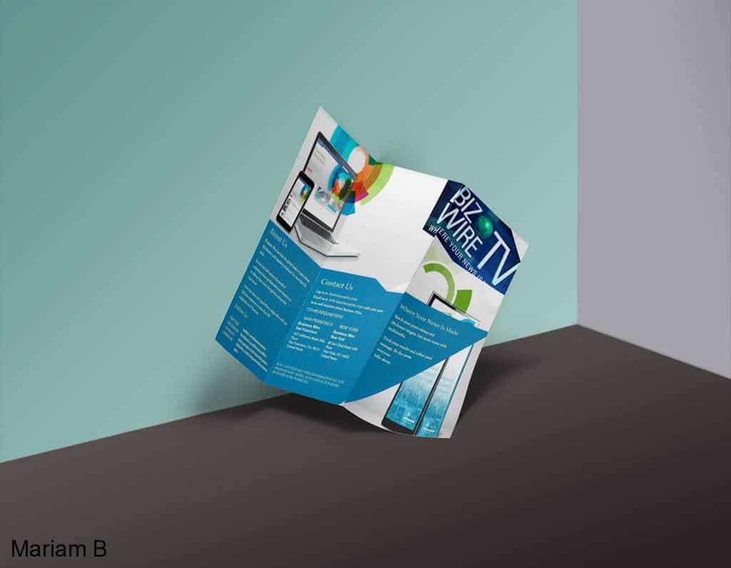 Web & Print Design Portfolio 12 Mariam Cheaitou Bazzi Web & Print Design Portfolio Blue technology tri-fold brochure exterior featuring digital media and computer graphics, created for a Windsor, Ontario graphic design portfolio.