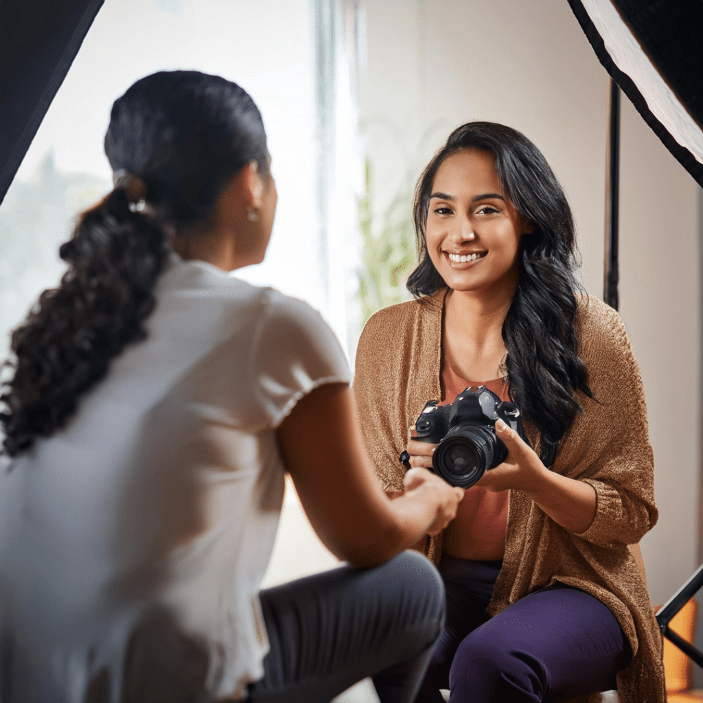Mastering Your First Photoshoot: A Comprehensive Beginner's Guide 6 Mariam Cheaitou Bazzi A photographer having a discussion with her client about her photo session.