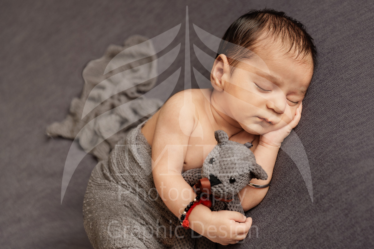 windsor ontario newborn photographer newborn teddy bear toy cheek pose Mariam Cheaitou Bazzi